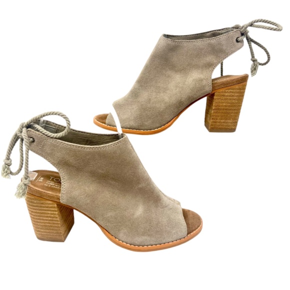 TOMS Women's Elba Desert Taupe Peep Toe Mule Heel Lace Ankle Shootie size 6 - Picture 3 of 15
